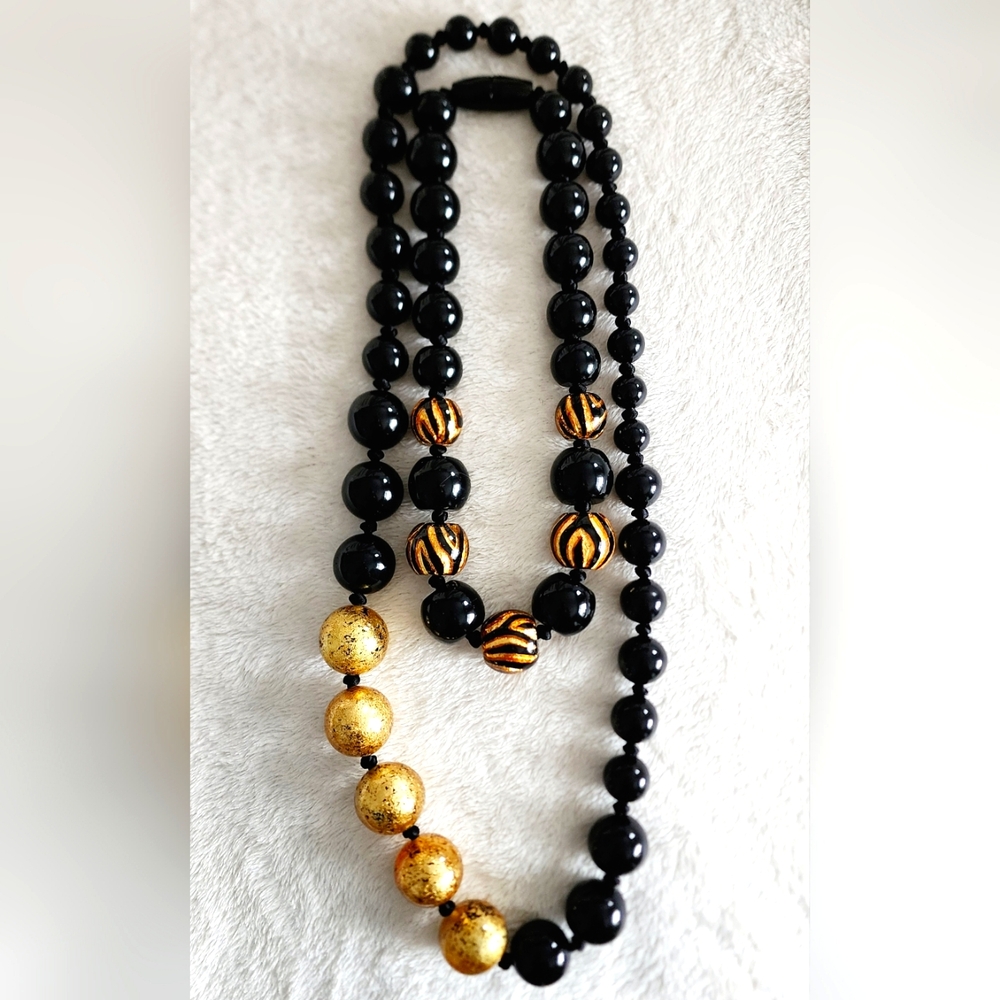 Set of 2 - Zsiska Black & Gold Knotted Necklace with Magnetic Clasp